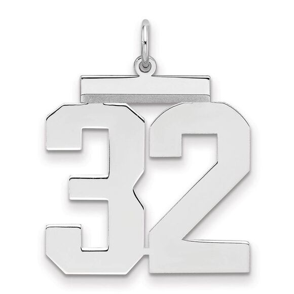 Sterling Silver, Athletic Collection, Large Polished Number 32 Pendant - Picture 1 of 3